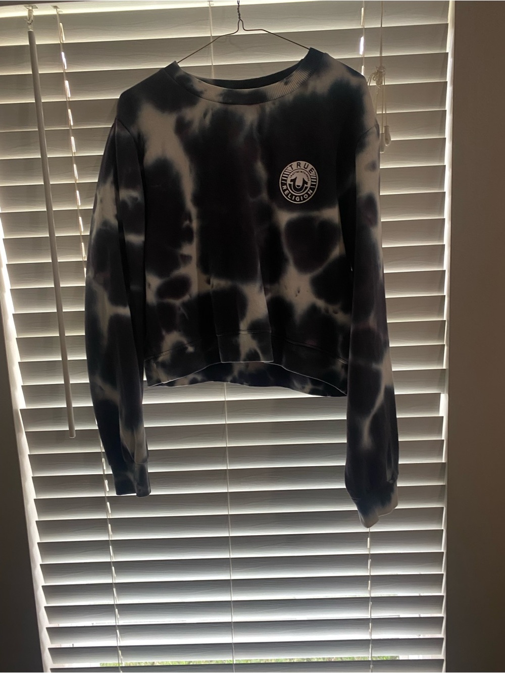 True Religion Black and White Tie-Dye Crewneck Sweatshirt